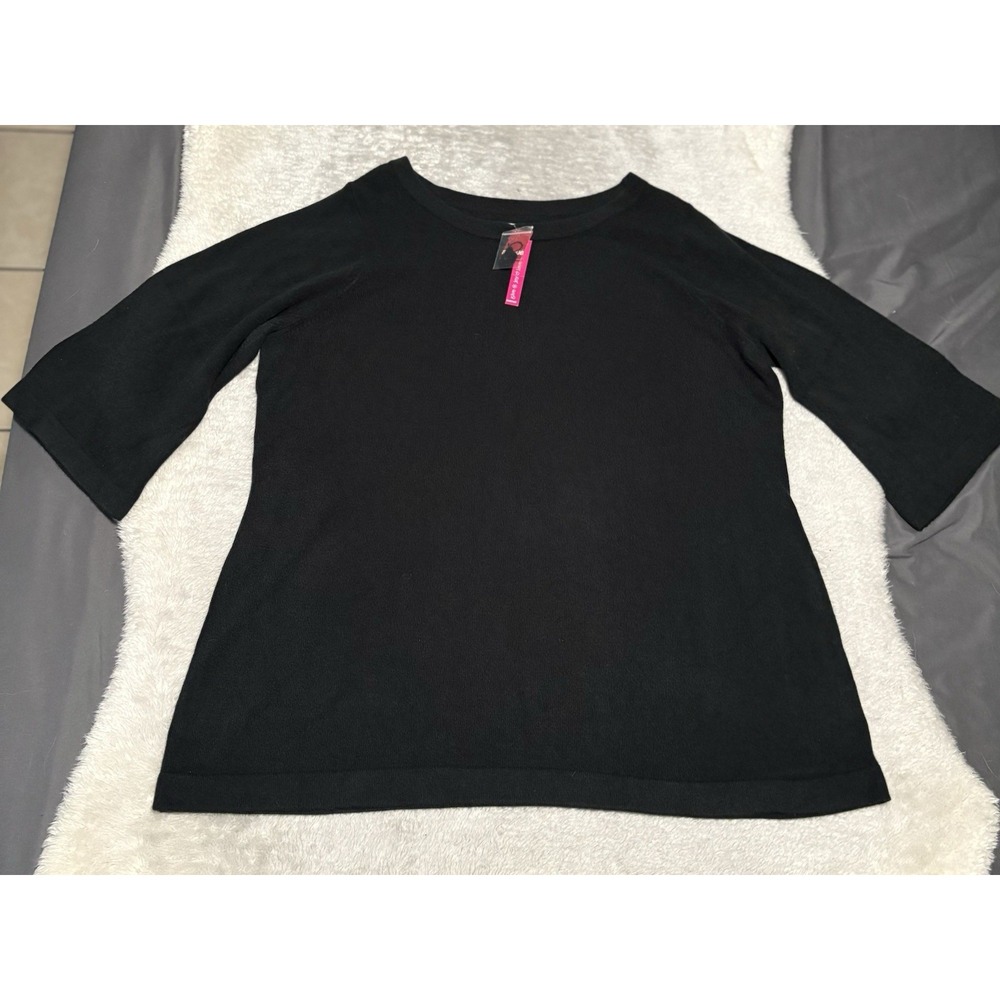 New Avenue Sweater Collection Black‎ Pullover Plus 22/24 Solid 3/4 Sleeve